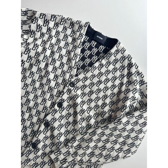 WE11DONE WD1 White Black Logo Wool Cashmere Jacquard Cardigan Sweater, Size S - Picture 6 of 16